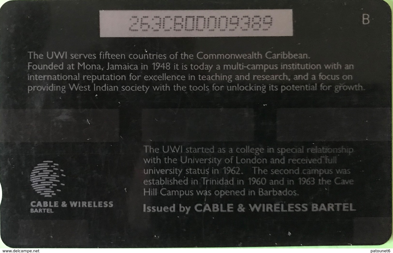 BARBADES  -  Prepaid  - Cable § Wireless -  The University Of The West Indies  -  BD $ 10 - Barbados