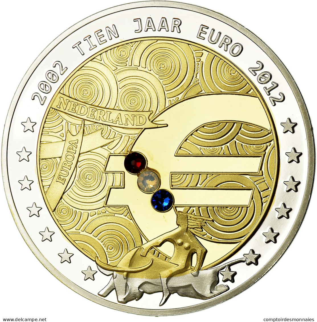 Pays-Bas, Médaille, 10 Ans De L'Euro, Politics, Society, War, 2012, FDC, Copper - Autres & Non Classés