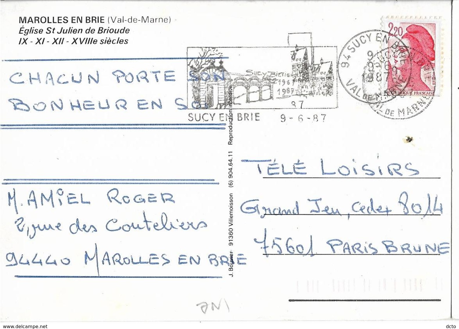 MAROLLES En BRIE (94) Eglise St Julien De Brioude.  Ed. Bouvier Cpm - Marolles En Brie