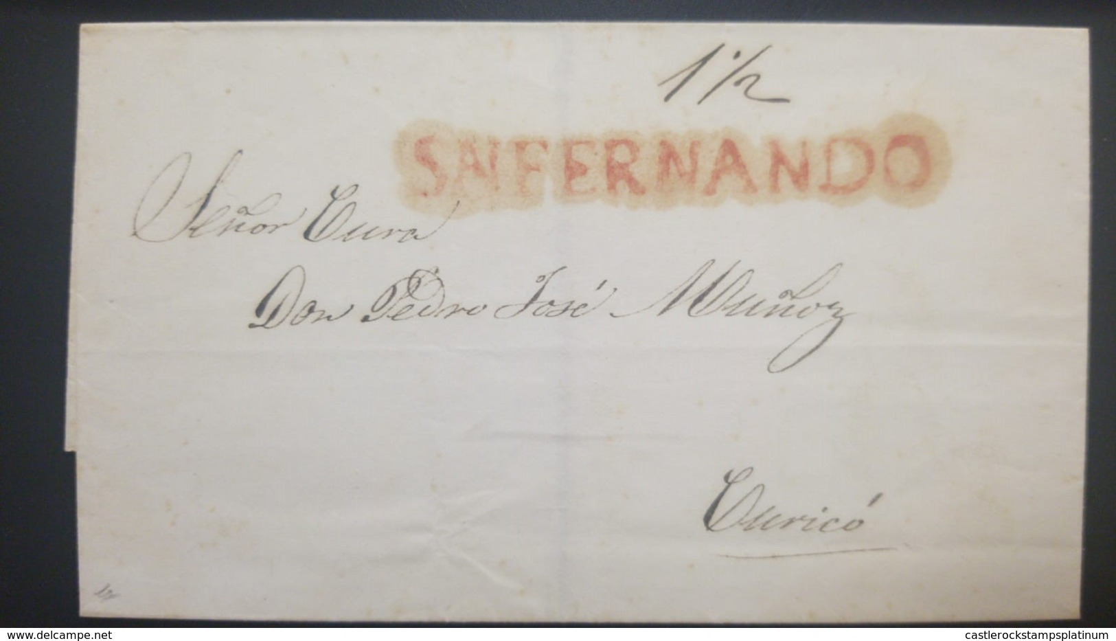 O) 1832 CHILE, PRESTAMP - PREPHILATELY, SN FERNANDO - RATED 1 1/2 REALES IN MANUSCRIPT, STRAIGHT LINE HANDSTAMP OF DESPA - Chile