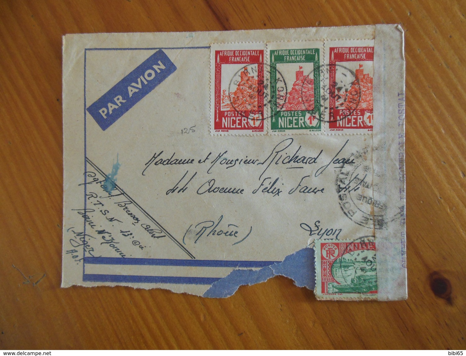 PAR AVION AVEC CENSURE DE BIRNI N'KONNI NIGER POUR AVEC ARRIVEE LYON 1941 UTILISEZ LA POSTE AERIENNE ET TRANSIT NIAMEY - Storia Postale