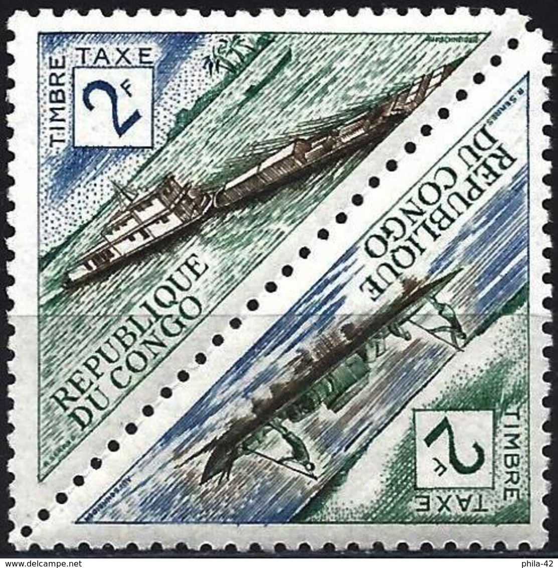 Congo (Braz) 1961 - Mi P5/P6 - YT T 38/39 ( Postage Due : Pirogue & River Ship ) MNH** - Oblitérés