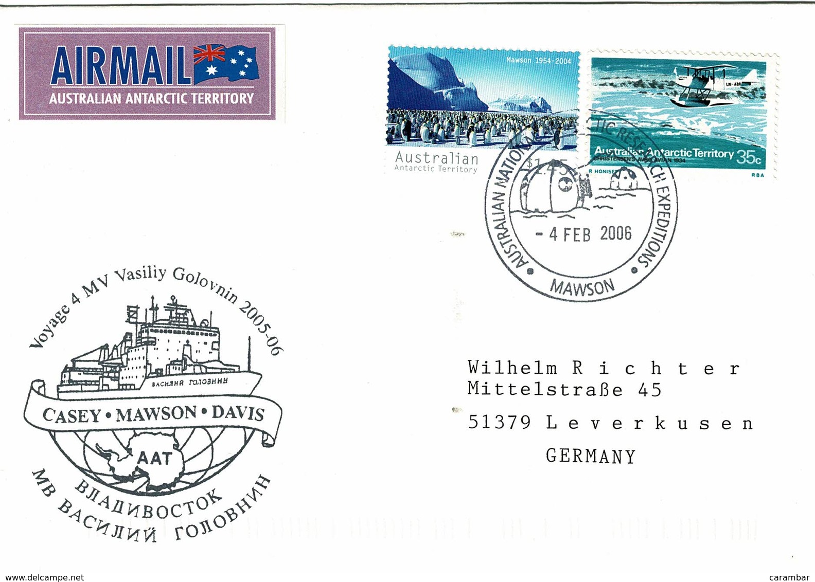 Lettre Mawson 2006 Voyage 4 Vasiliy Golovnin - Covers & Documents