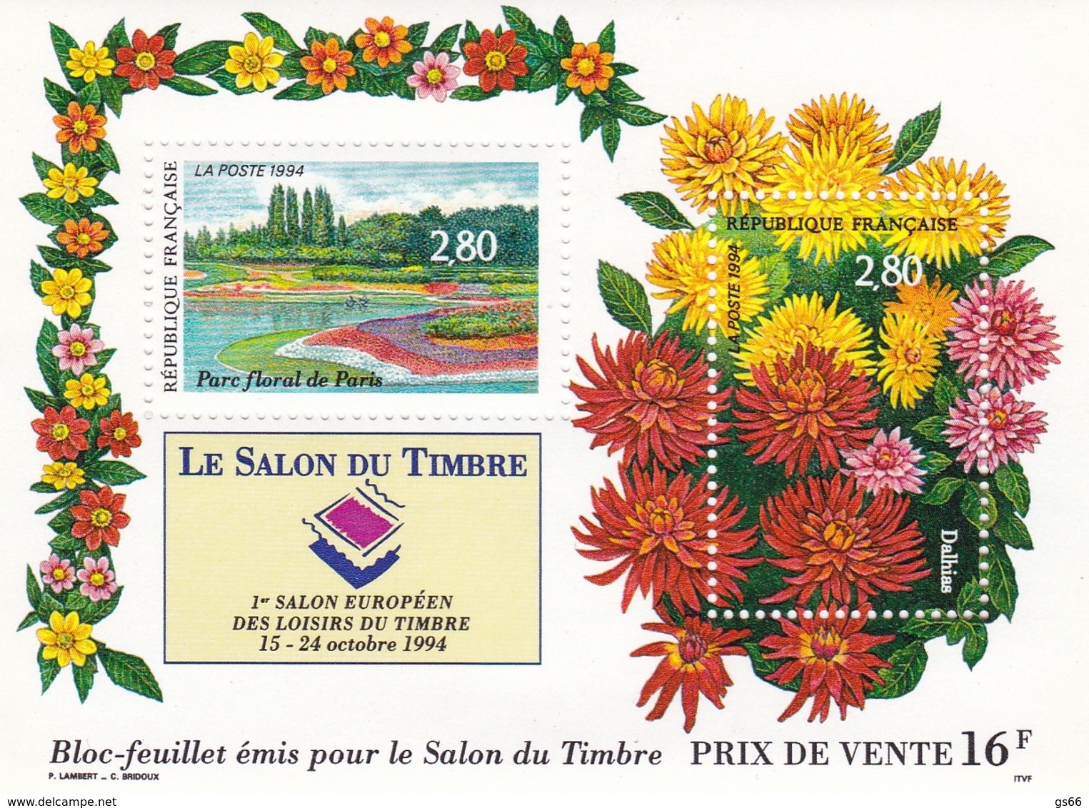 Frankreich, 1994, 3053/54 Block 14,, Briefmarken-Ausstellung SALON DU TIMBRE, Paris. MNH ** - Ungebraucht