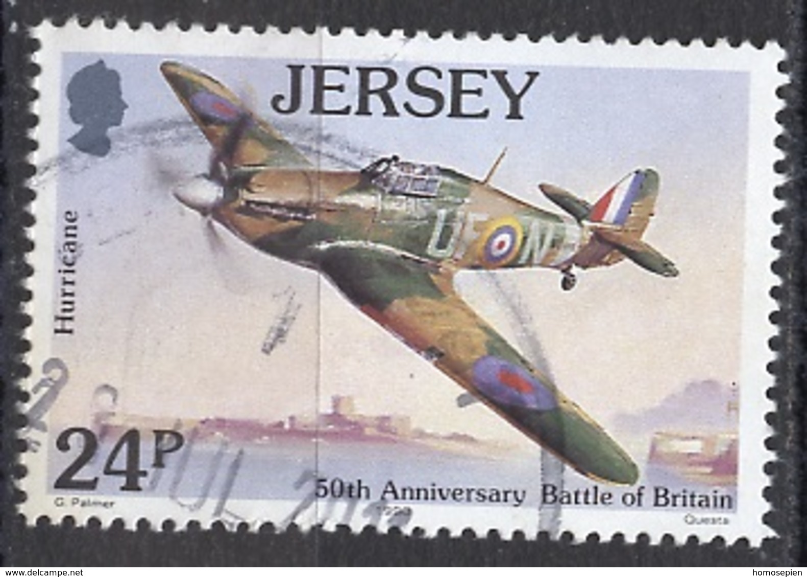 Jersey 1990 Y&T N°520 - Michel N°526 (o) - 24p Avion Hurricane - Jersey