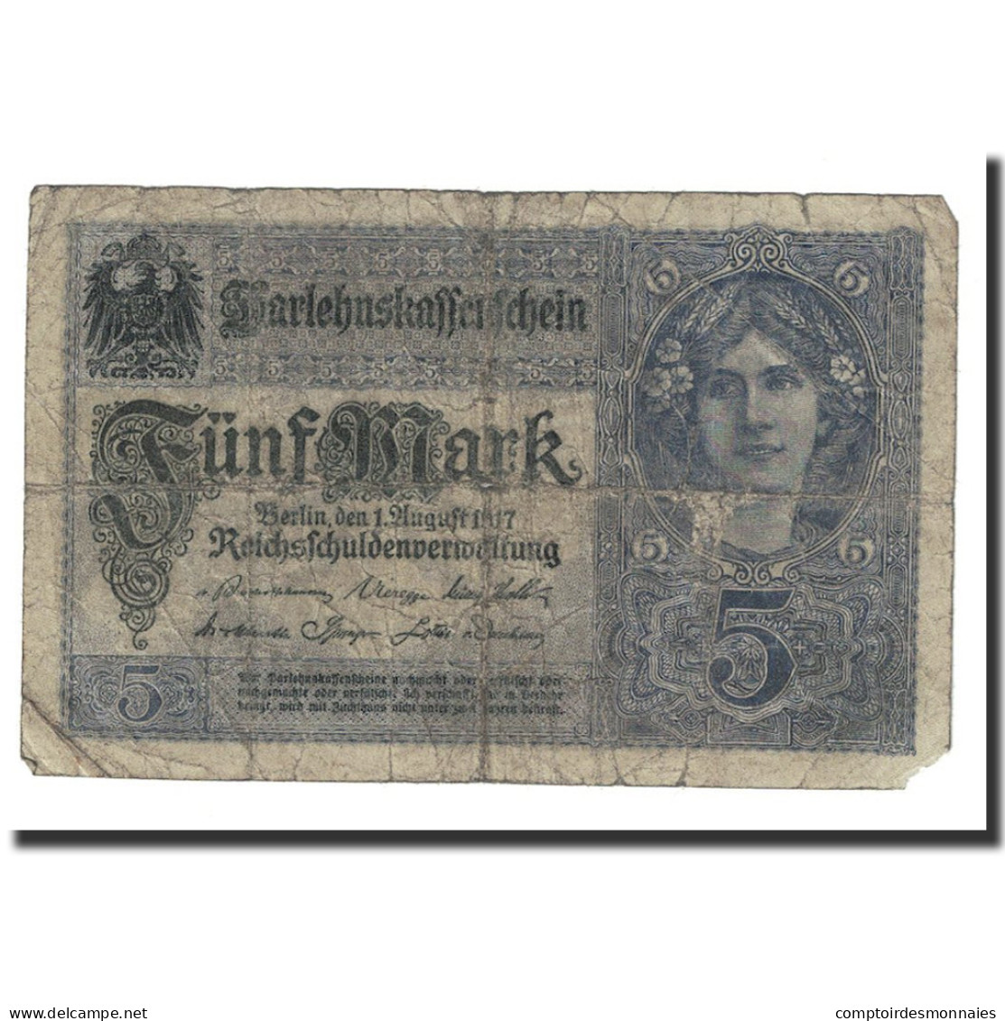 Billet, Allemagne, 5 Mark, 1917, 1917-08-01, KM:56a, B+ - 5 Mark