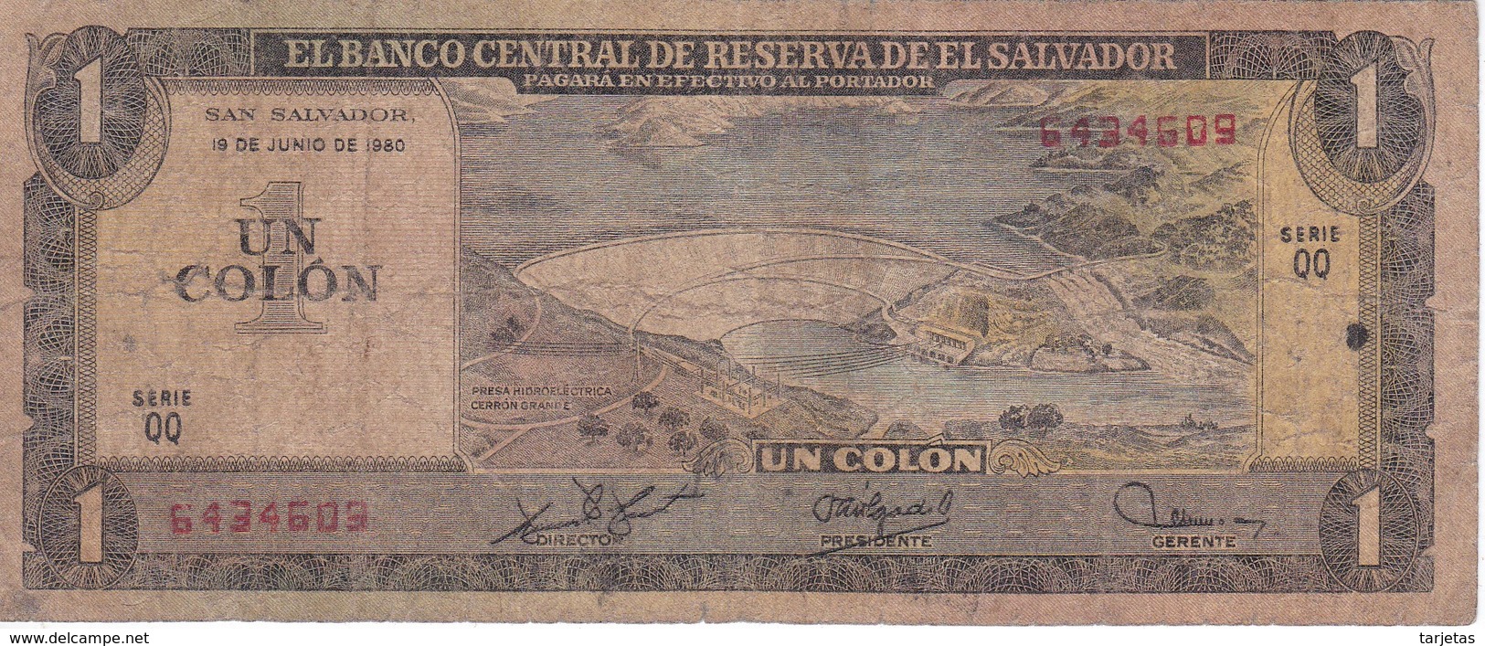 BILLETE DE EL SALVADOR DE 1 COLON DEL AÑO 1980 DE CRISTOBAL COLON (BANKNOTE) - Salvador