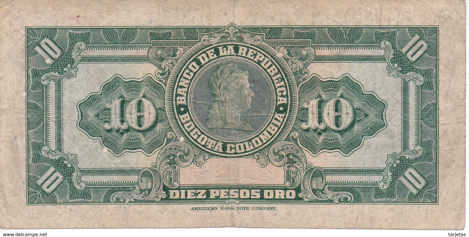 BILLETE DE COLOMBIA DE 10 PESOS DE ORO DEL AÑO 1949 (BANK NOTE) RARO - Colombia