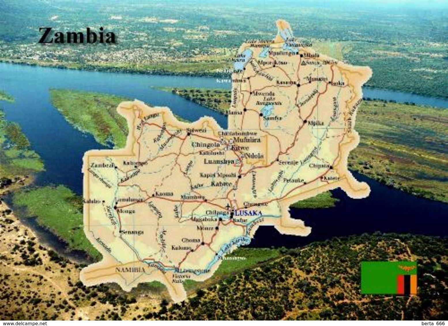 Zambia Country Map New Postcard Sambia Landkarte AK - Sambia