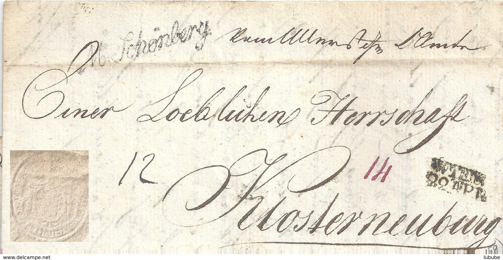 Faltbrief  Mährisch Schönberg - Klosterneuburg            1837 - ...-1850 Préphilatélie