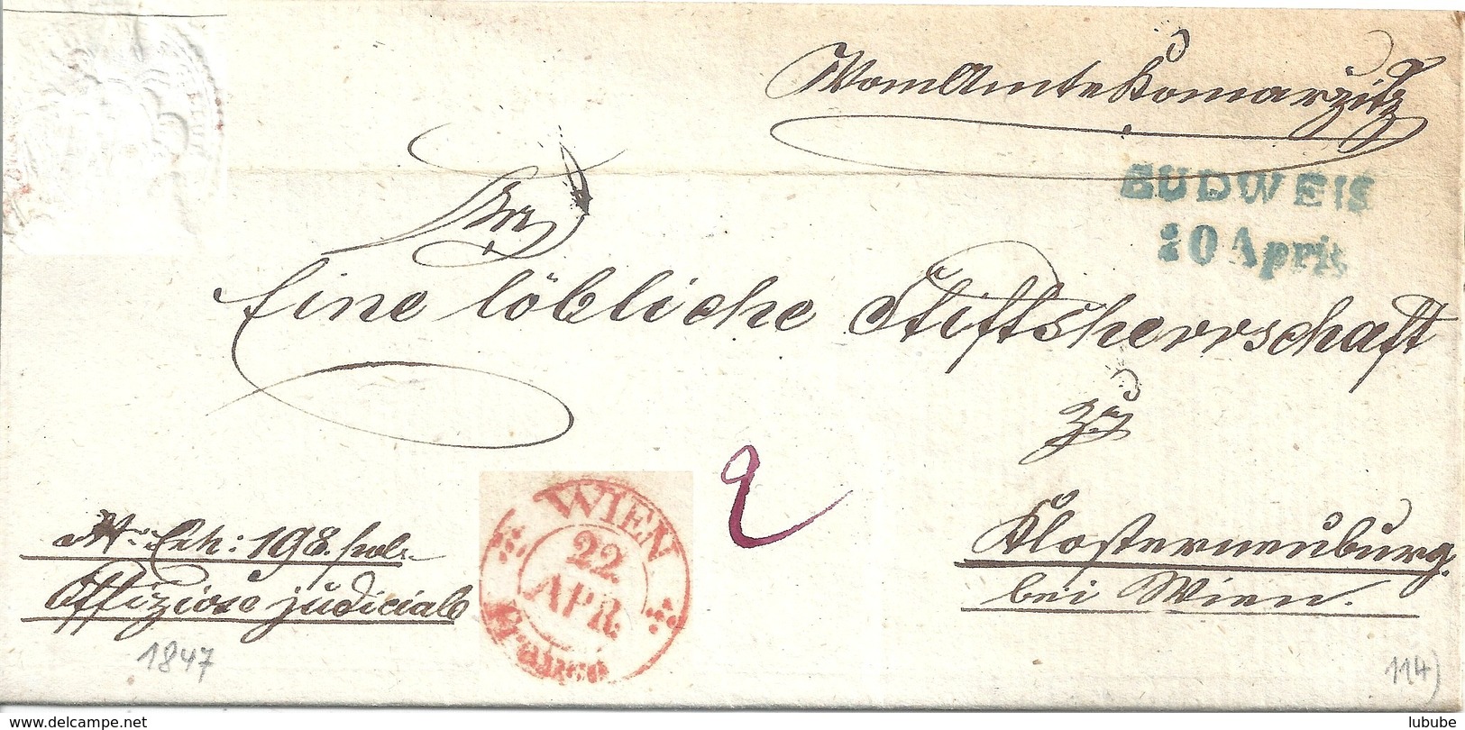 Faltbrief  Budweis - Klosterneuburg            1847 - ...-1850 Préphilatélie