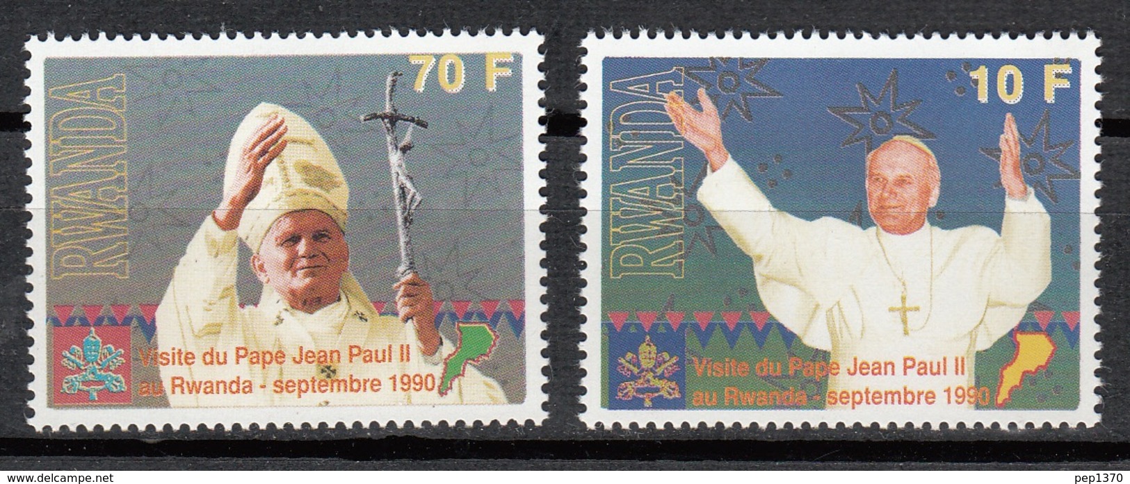 RUANDA 1990 - RWANDA - VISITA DEL PAPA JUAN PABLO II - YVERT Nº 1307/1308** - Nuovi