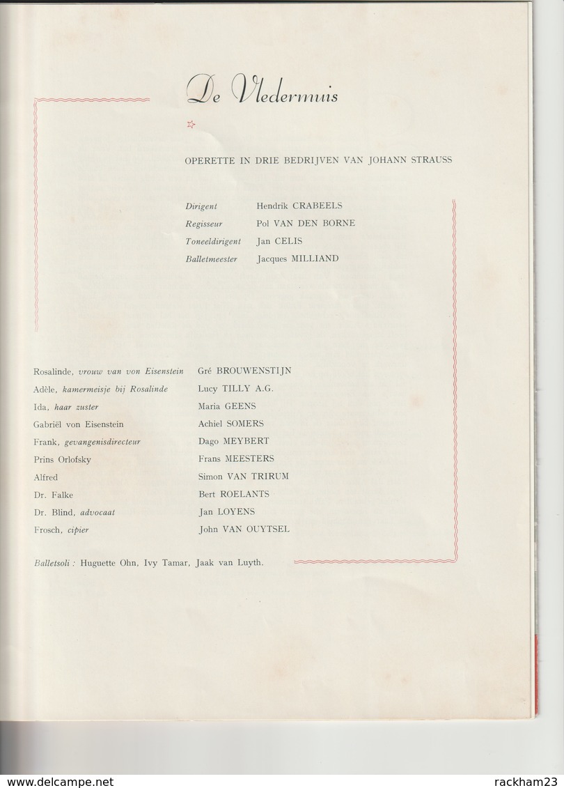 Programmaboekje Van De Operette "De Vledermuis" Uit 1955 In De K.Vlaamse Opera - Théâtre