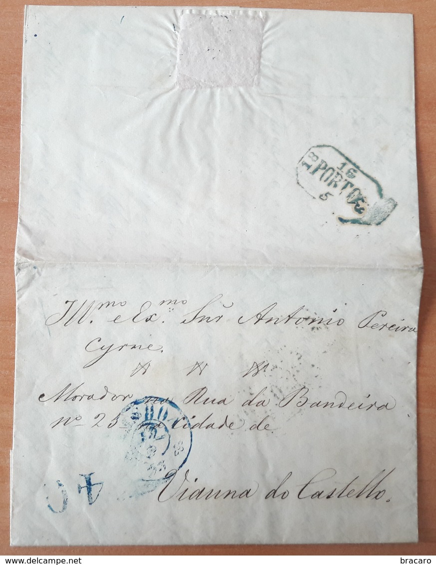 Portugal - COVER - 1853 - Cancel: Porto + Lisboa + 40 (destiny: Vianna Do Castello) - ...-1853 Préphilatélie