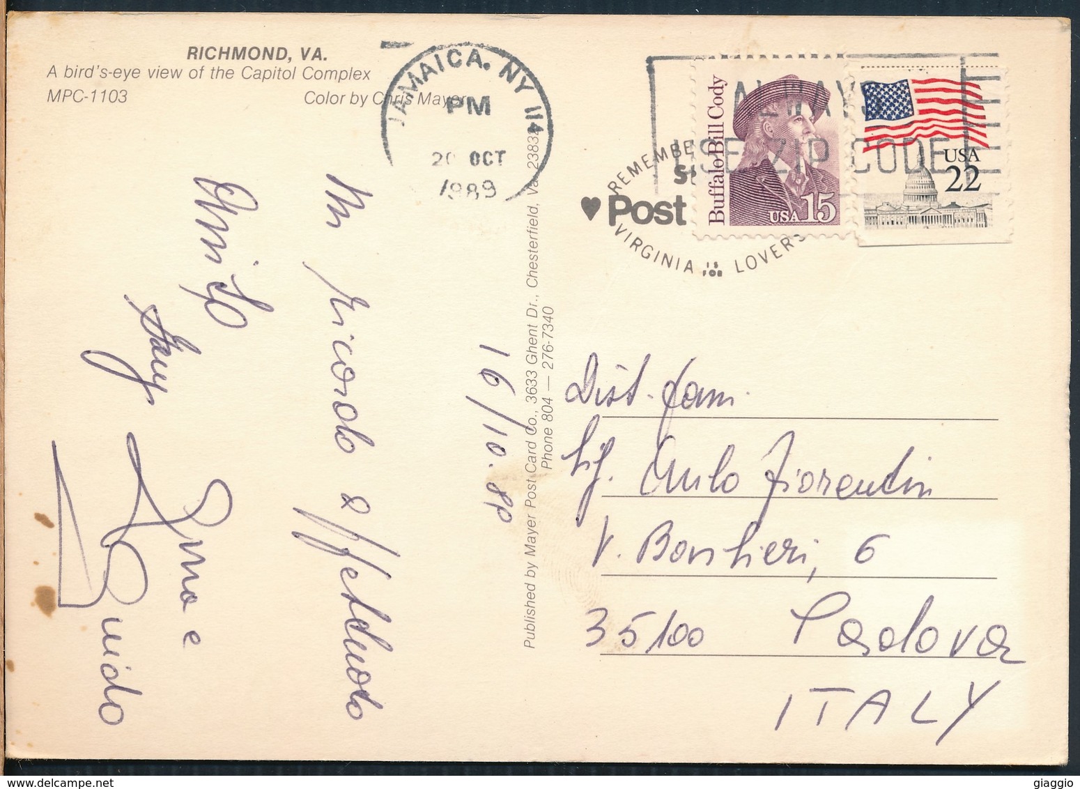 °°° 19619 - USA - VA - RICHMOND - CAPITOL COMPLEX - 1989 With Stamps °°° - Richmond