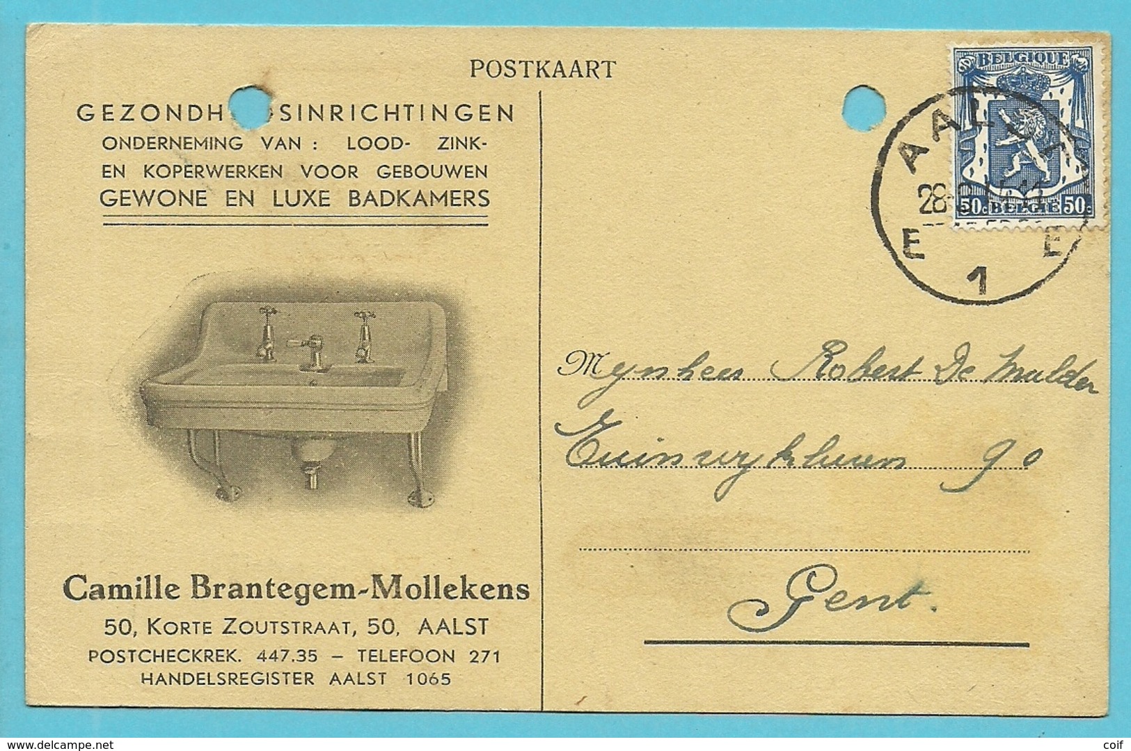 426 Op Kaart Met Stempel AALST, Geillustreerd "Gezondheidsinrichtingen BRANTEGEM-MOLLEKENS" - 1935-1949 Klein Staatswapen