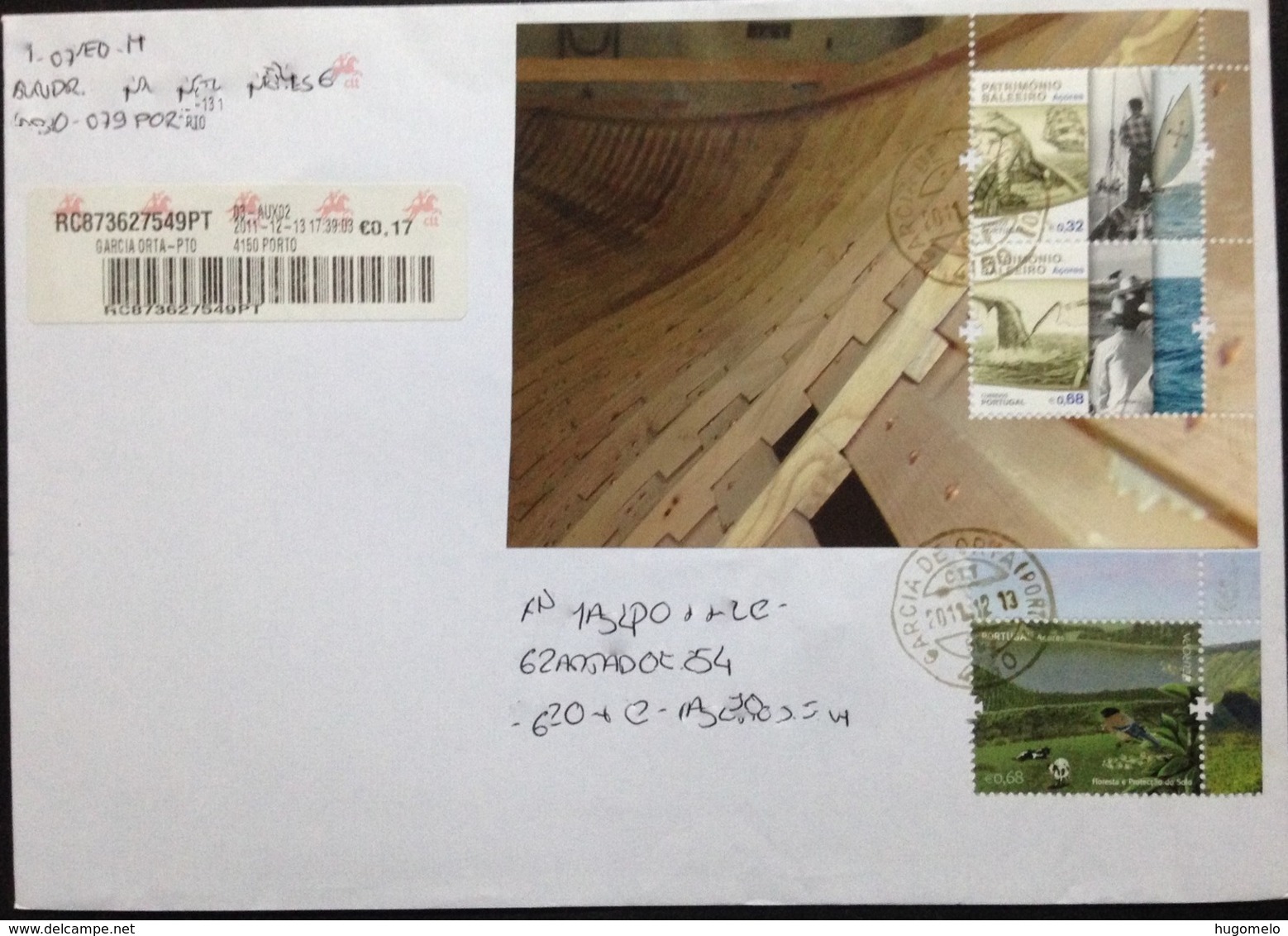 Portugal, Registered Circulated Cover To Portugal, "Fauna", "Whales", "Whaling Heritage", "Ships", "Nature", 2011 - Cartas & Documentos