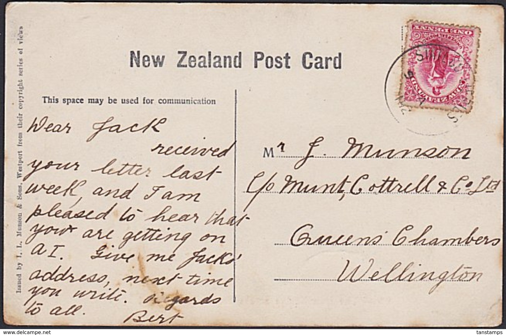 NEW ZEALAND POSTCARD RARE EARLY STATE COLLIERIES POSTMARK - Cartas & Documentos