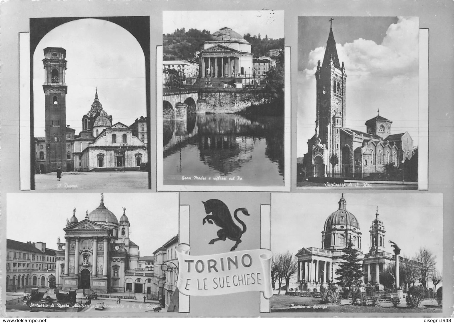 M09055 "TORINO E LE SUE CHIESE"5 VEDUTE - CART. ILLUSTR. ORIG. SPED.1957 - Churches