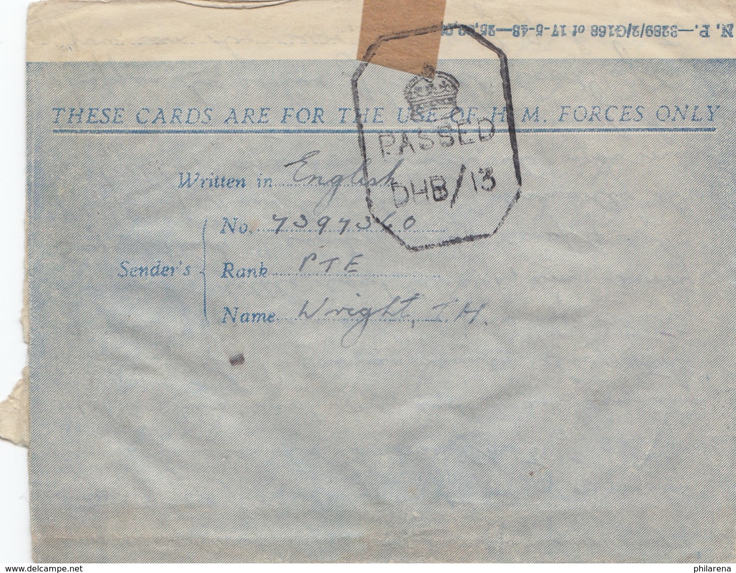 India: 1944: Air Mail Letter Card DHB/110 To Cardiff/Wales, Unit Censor - Other & Unclassified