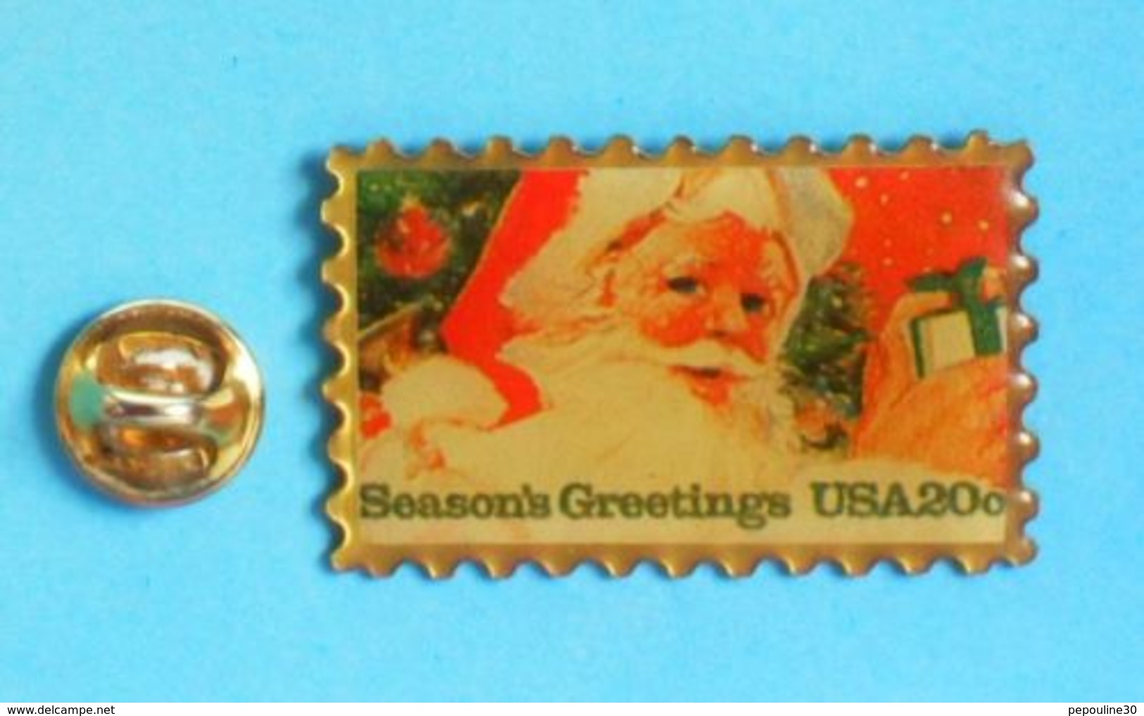 1 PIN'S //  ** TIMBRE / SEASON'S GREETINGS / USA 20c ** - Noël