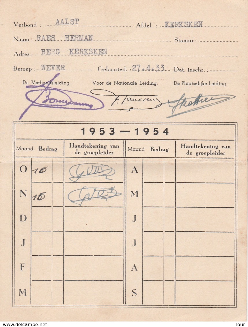 Aalst Kerksken Lidkaart Kaj 1953:54 - Aalst