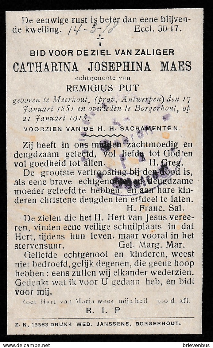 Meerhout, Borgerhout, 1918, Catharina Maes, Put - Religion & Esotérisme