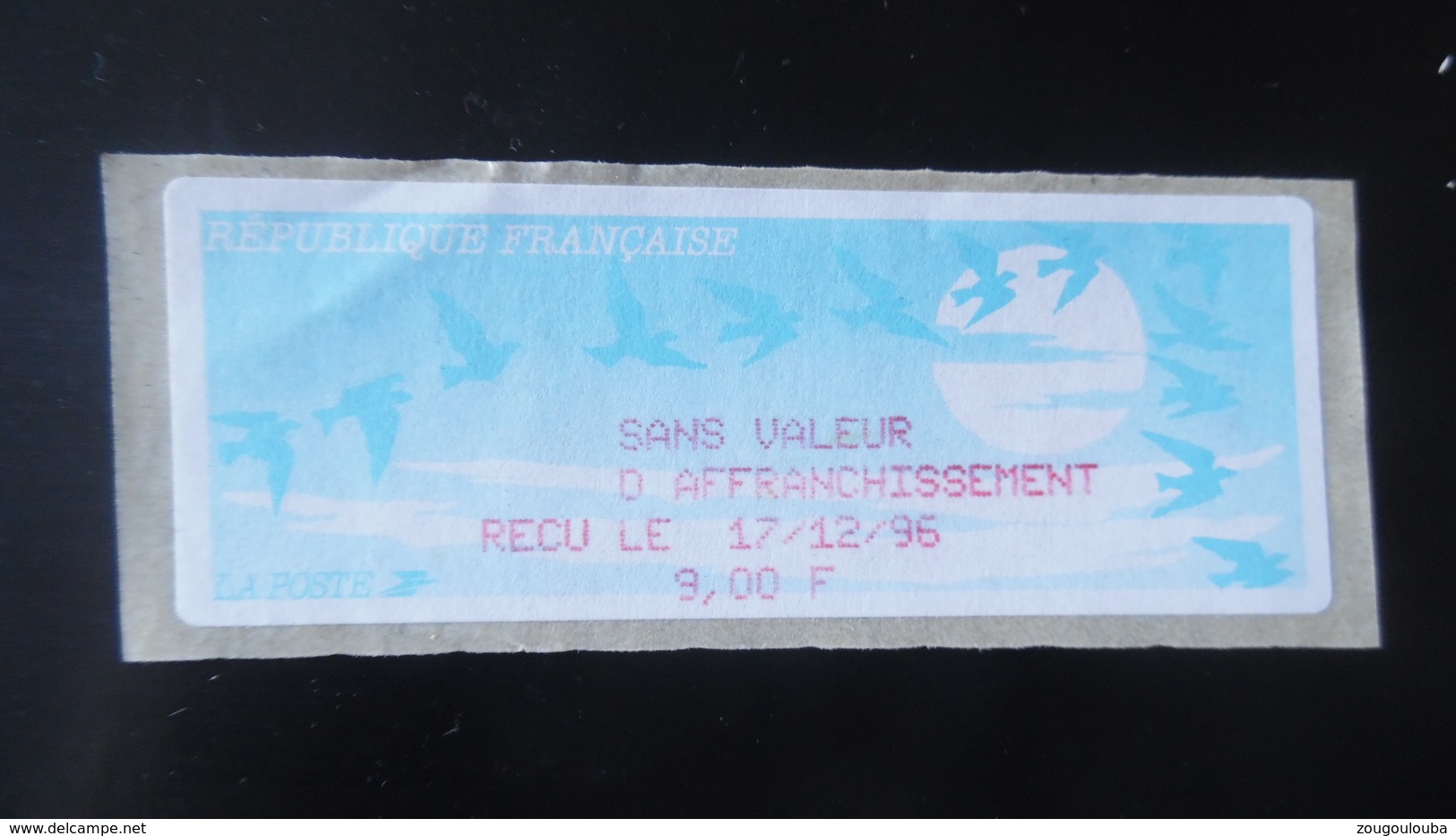 /vignette Sans Valeur D'affranchissement Recu Le 17/12/96  9 Fr - 1990 Type « Oiseaux De Jubert »