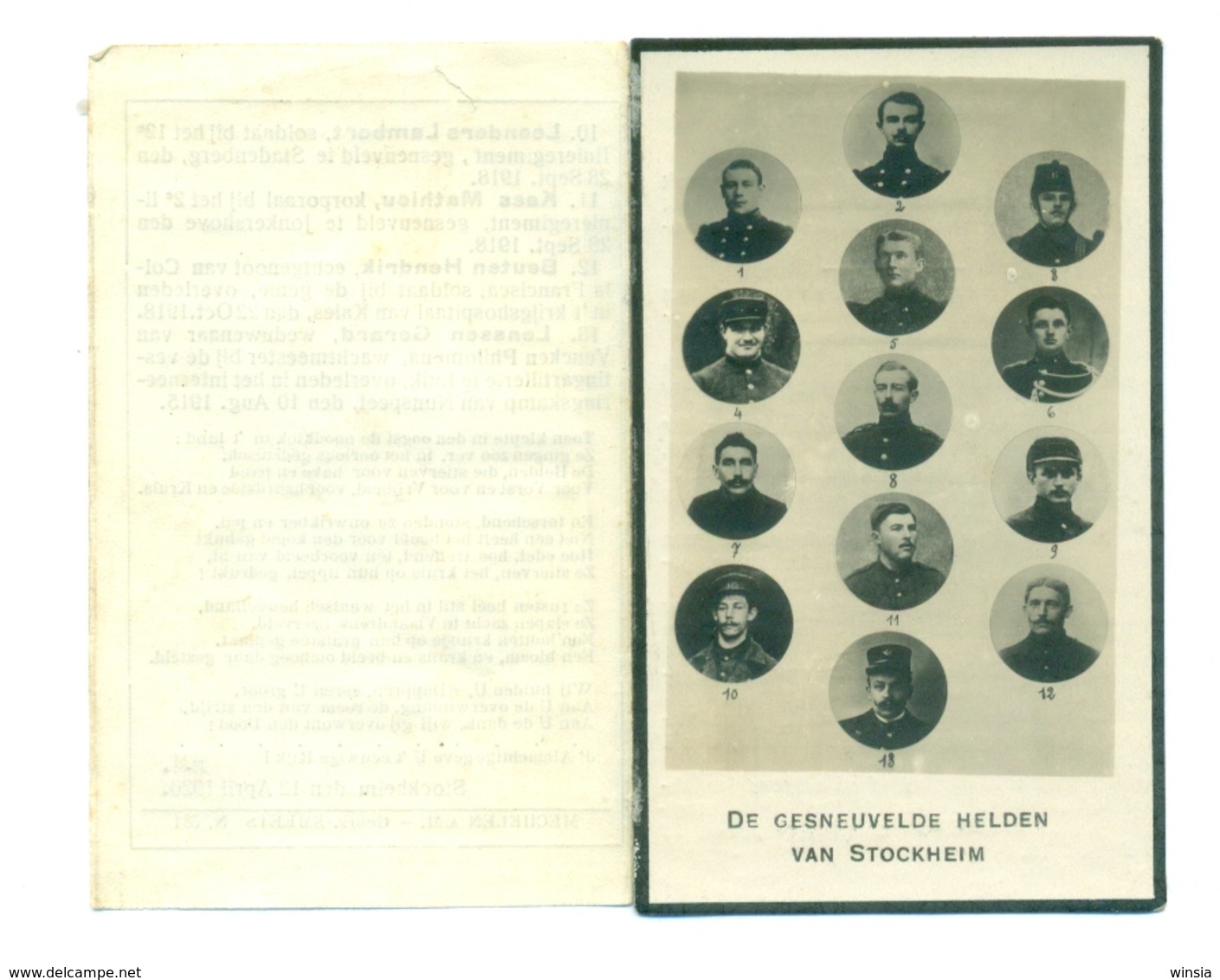 WO1 / WW1 - Doodsprentje Gesneuvelden Stockheim - Overlijden