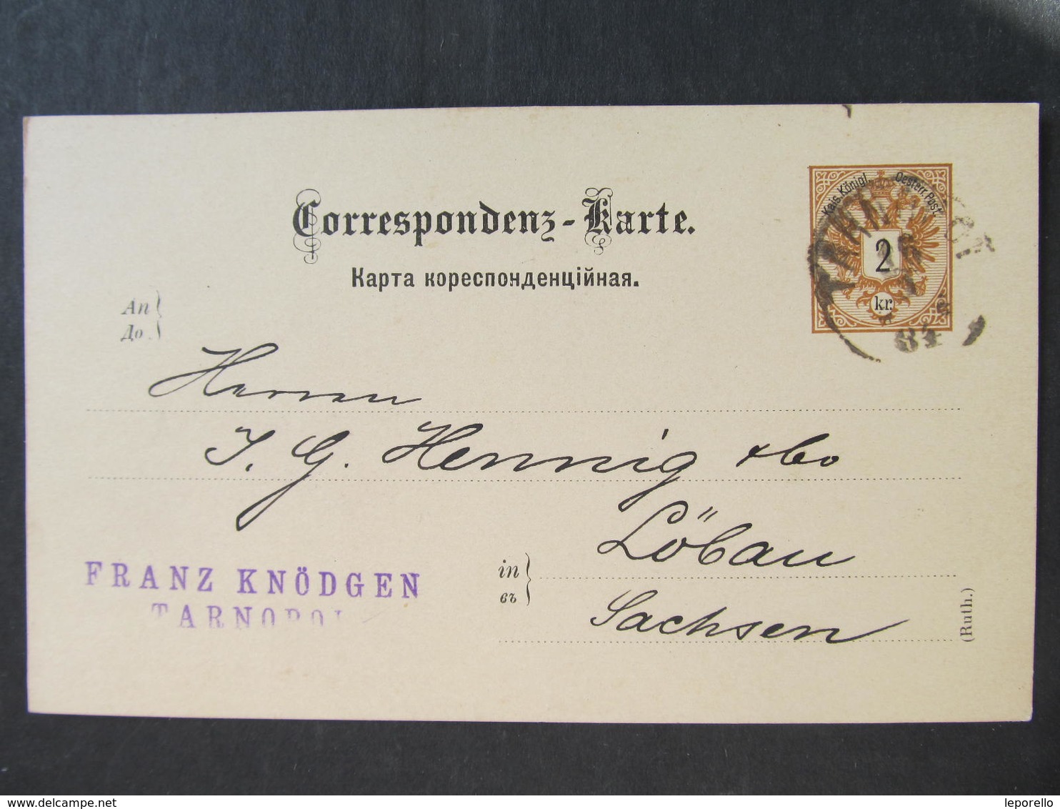 GANZSACHE Tarnopol - Löbau Franz Knödgen 1884 // D*43085 - Covers & Documents