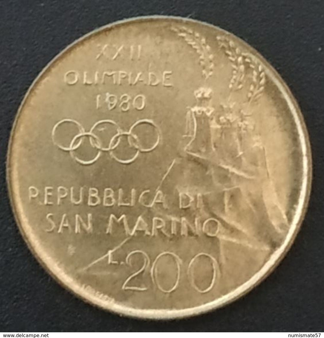 SAINT MARIN - SAN MARINO - 200 LIRE 1980 - XXII Jeux Olympique - KM 109 - Saint-Marin