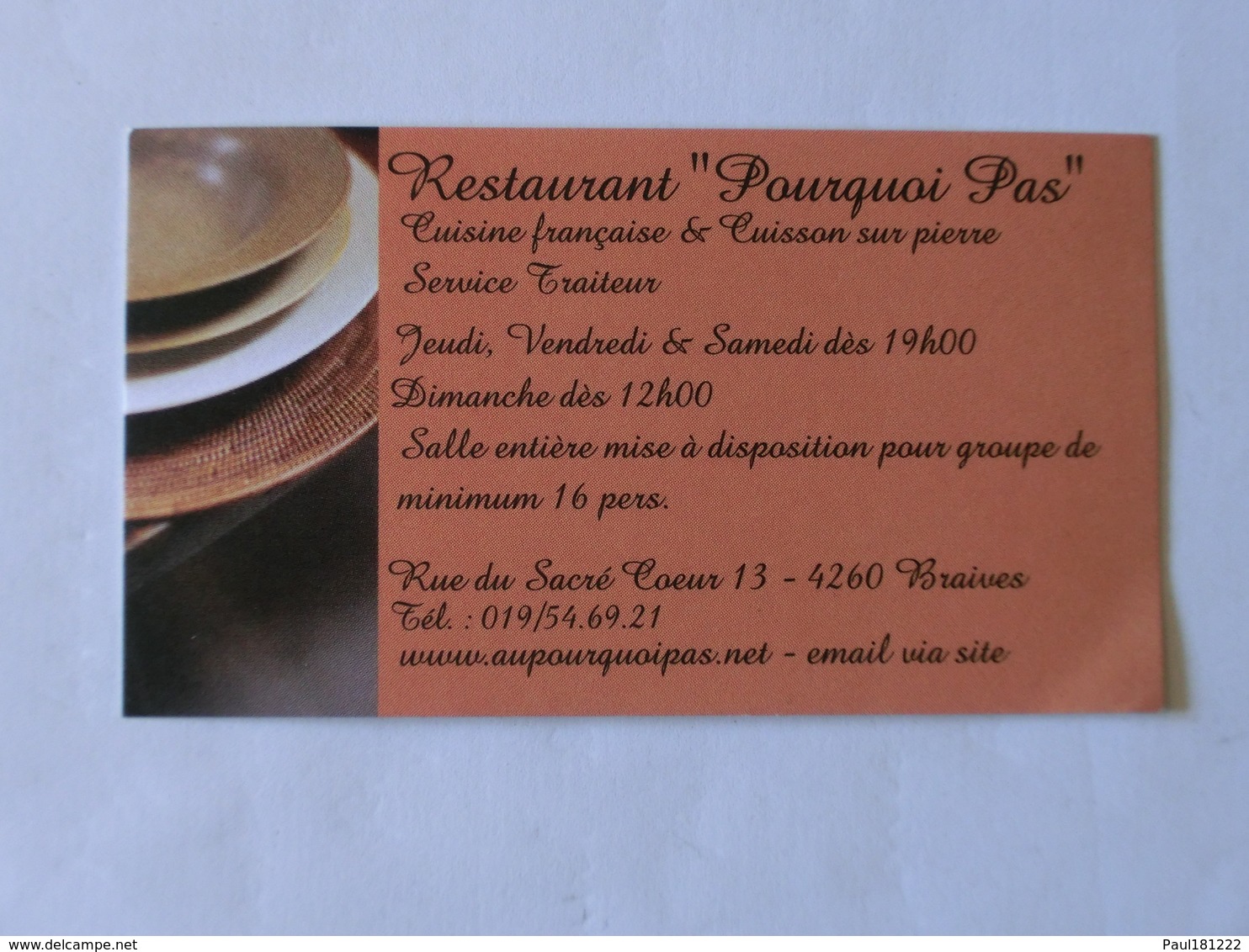 Carte De Visite Restaurant Pourquoi Pas Braives - Visiting Cards