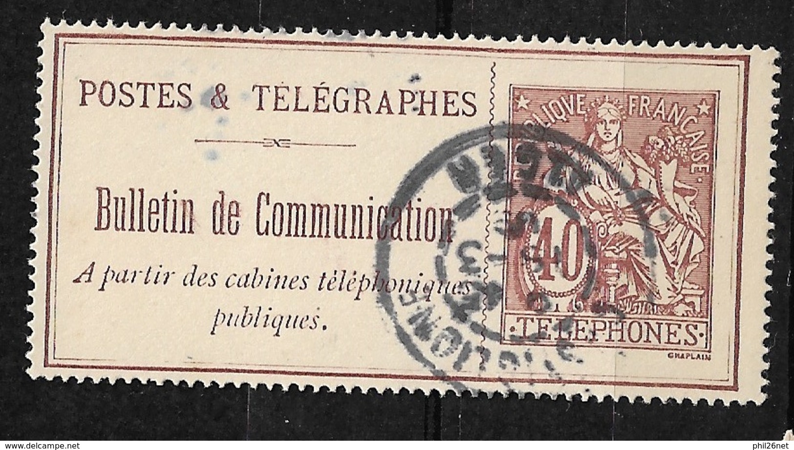 France   Téléphone Et Télégraphes  N° 26  Oblitéré  Alger   B/TB      - Télégraphes Et Téléphones