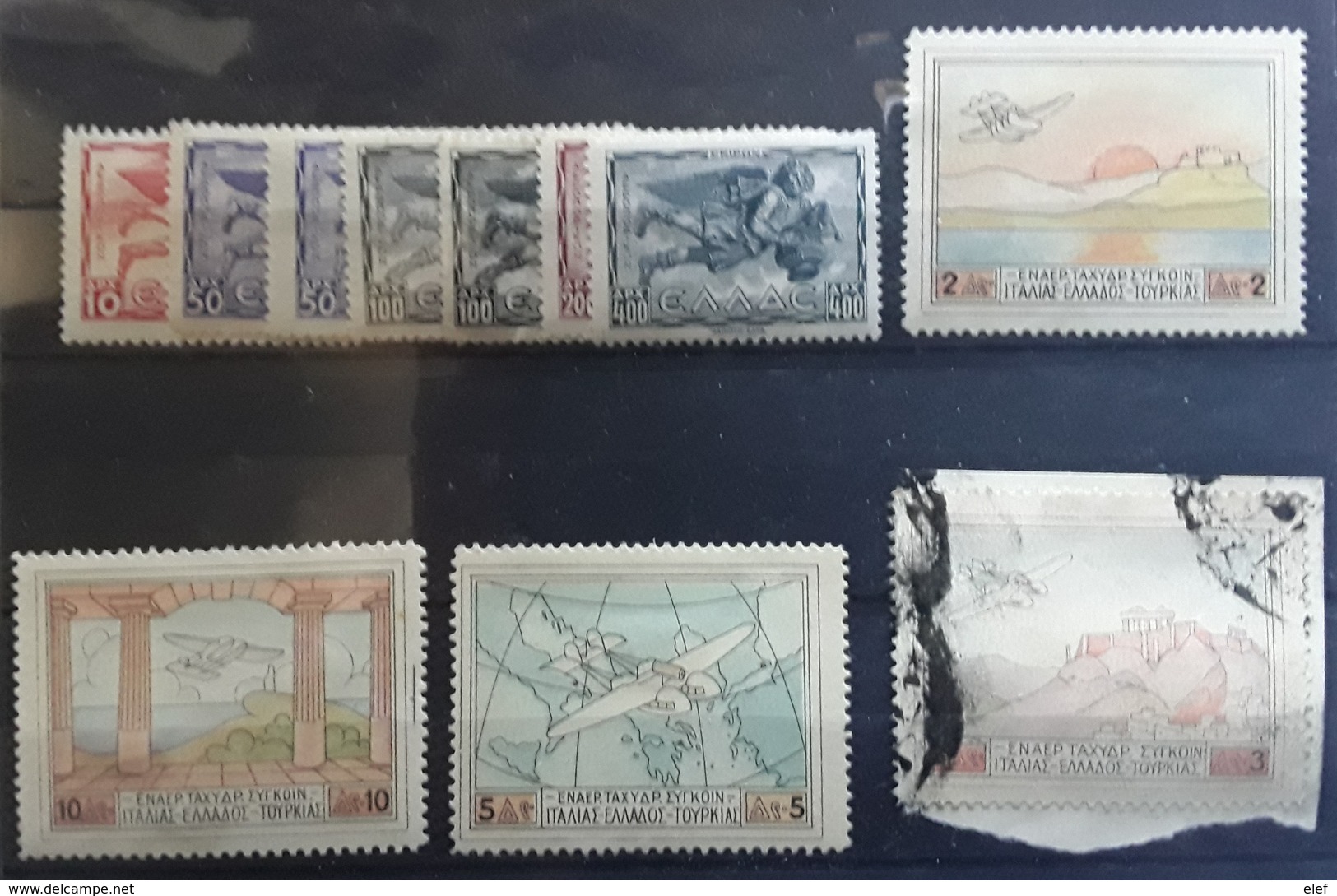 GRECE GREECE,  Airmail Poste Aérienne 1926 - 1942, 11  Timbres Neufs * / 1 Obl Dont Serie Hydravion 1/ 4 , Cote 45 Euros - Unused Stamps