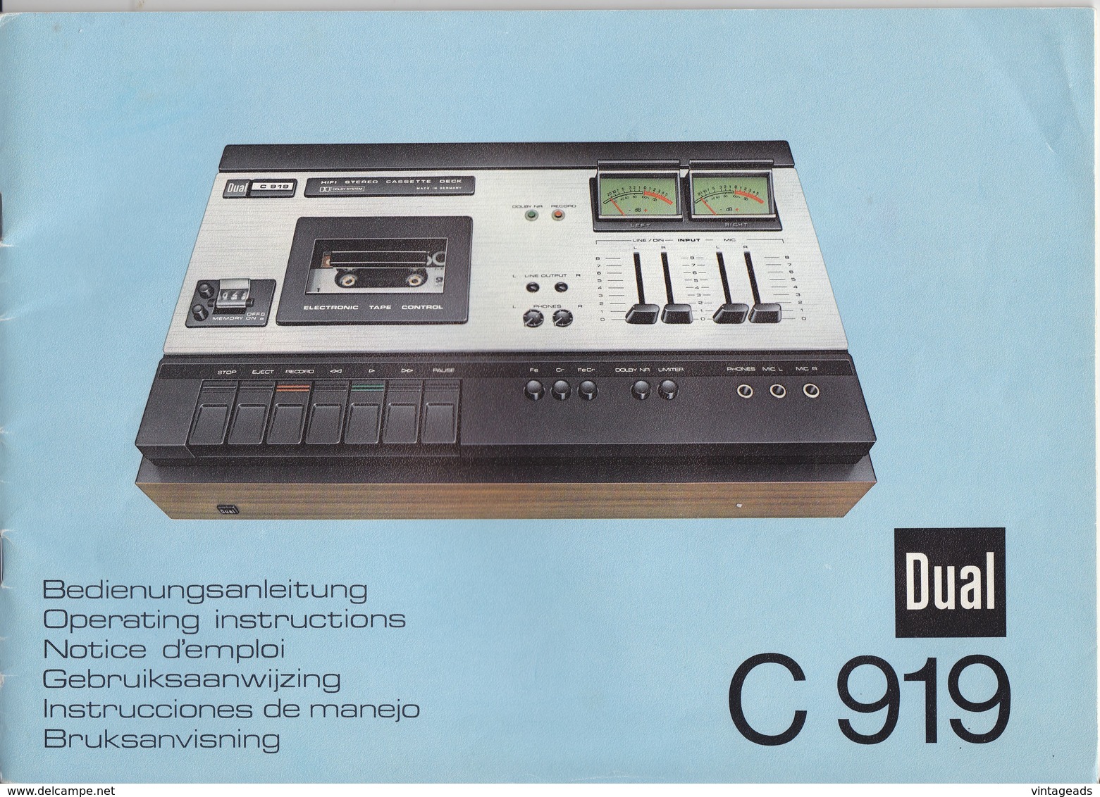 (AD387) Original Werbung Und Bedienungsanleitung DUAL C919 Kassettendeck, 1976 - Reparaturanleitungen
