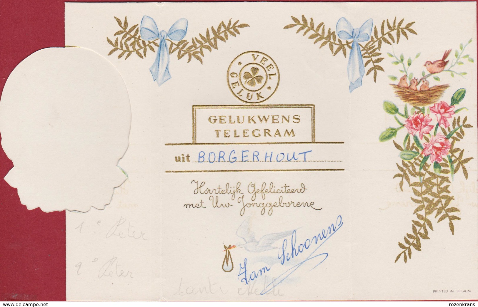 Telegram Gelukwens Borgerhout Oud Geboortekaartje Carte Faire Part De Naissance Birth Card - Geburt