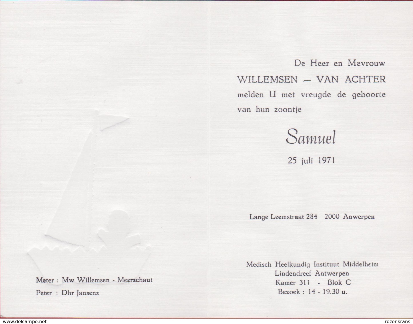 Oud Geboortekaartje Carte Faire Part De Naissance Birth Card Baby Bebe Announcement Geburtsanzeige 1971 Antwerpen - Birth