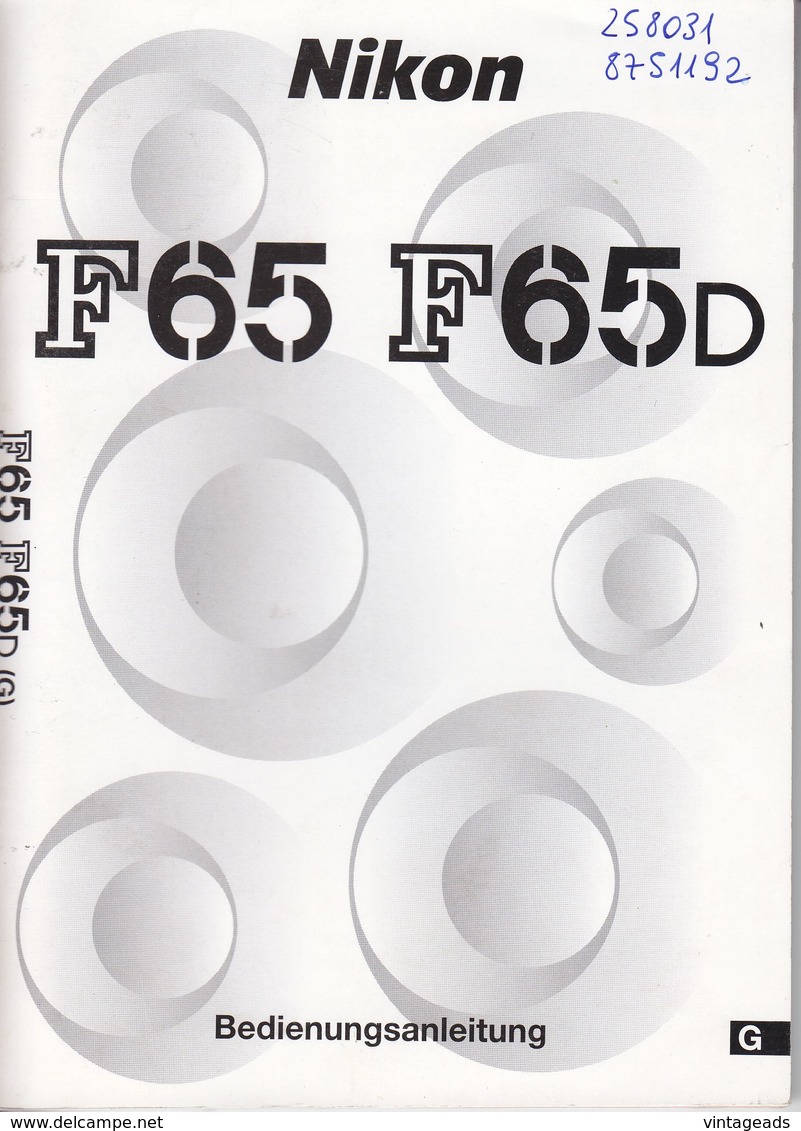 (AD397) Original Bedienungsanleitung NIKON F65 Und F65D, Deutsch - Manuali Di Riparazione