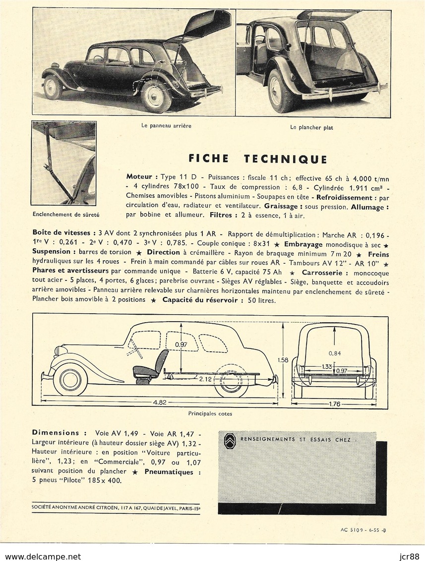 Publicité Automobile - Citroen - Traction Avant - La Commerciale - Pubblicitari