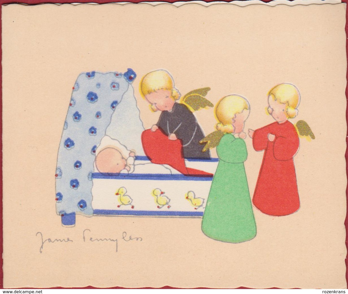 Geboortekaartje 1946 Carte Faire Part De Naissance Birth Geburtsanzeige Illustrator James Pennyless Guido Van Uffel - Birth