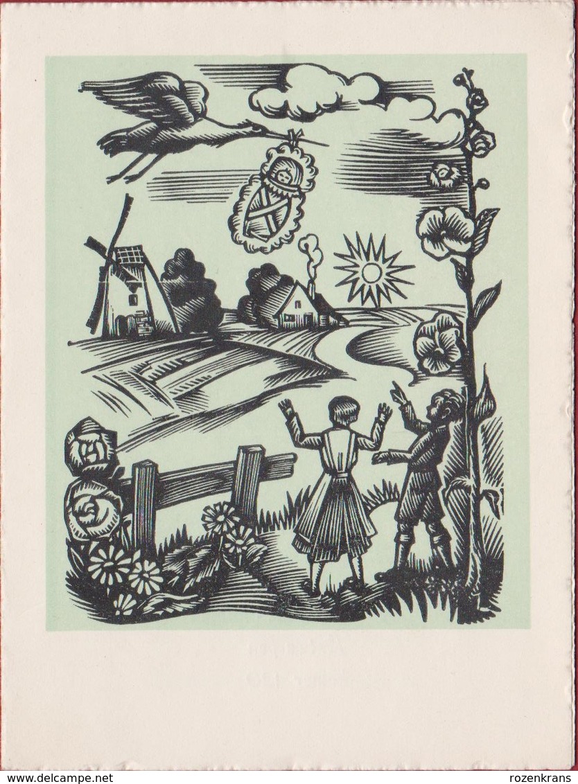 Geboortekaartje 1951 Carte Faire Part De Naissance Birth Geburtsanzeige Illustrator Houtsnede Charles Hartmann Marckx - Nacimientos