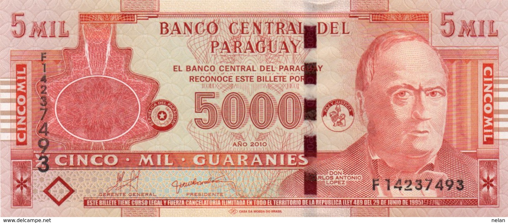 PARAGUAY 5000 GUARANIES 2010 P-223c  UNC - Paraguay