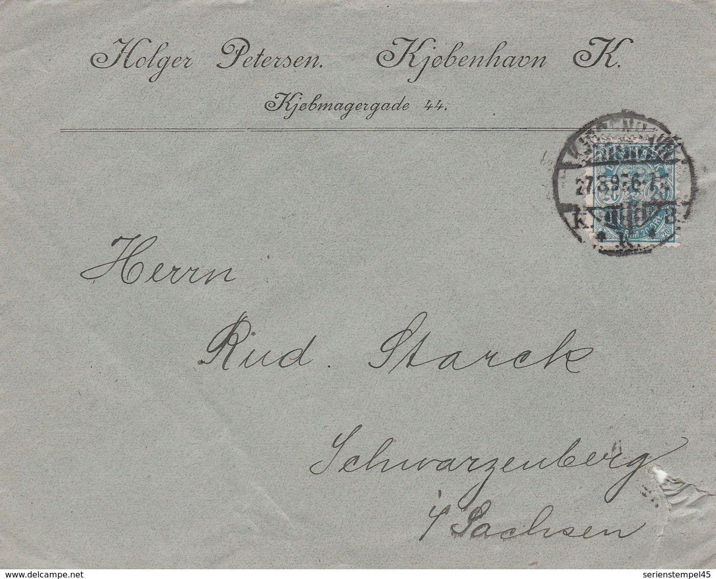 Dänemark Brief Perfins Firmenlochung  Holger Petersen Kjobenhavn 1897 - Storia Postale