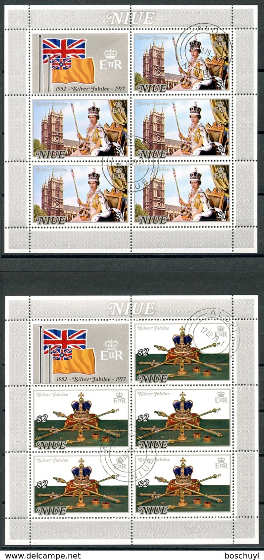 Niue, 1977, Silver Jubilee, Queen Elizabeth, Coronation, Royal, Cancelled Sheets, Michel 171-172 - Niue