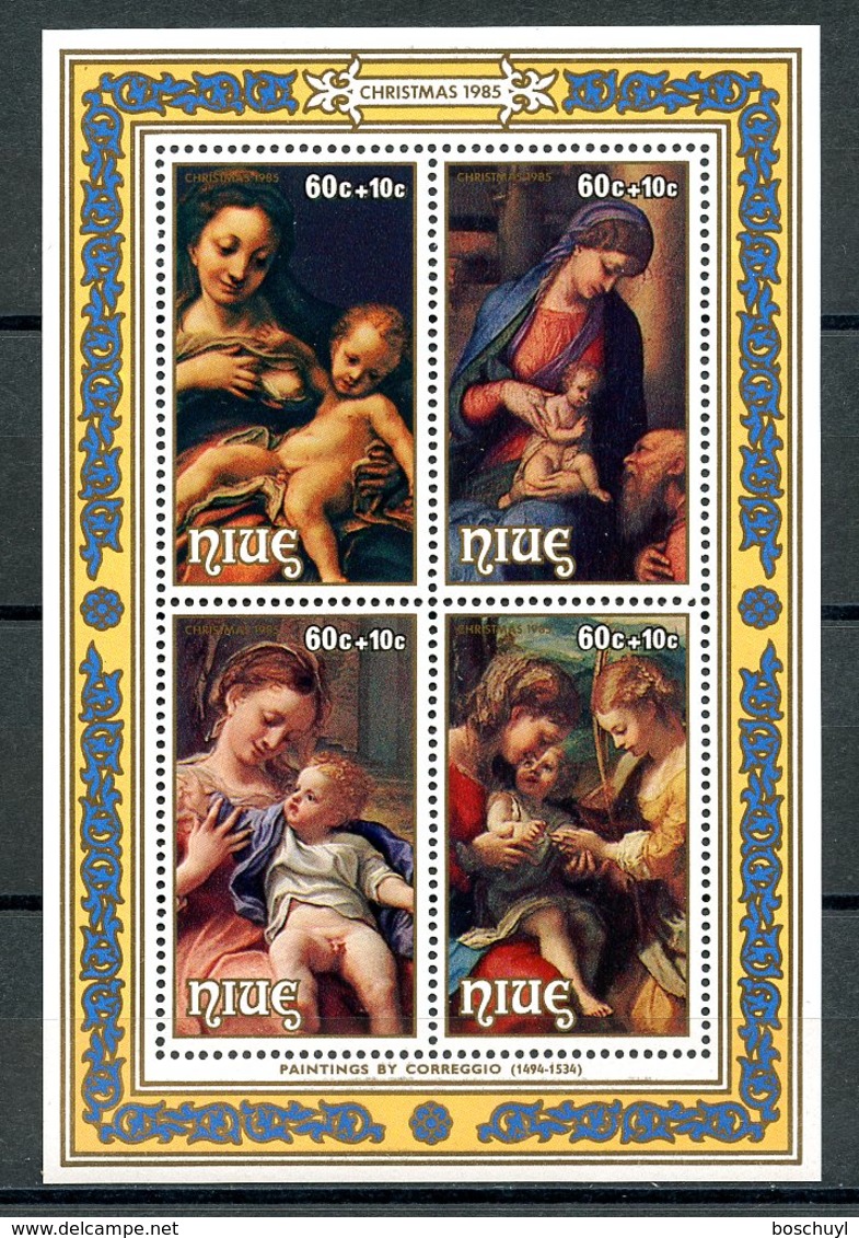 Niue, 1985, Christmas, Correggio Paintings, MNH, Michel Block 94 - Niue