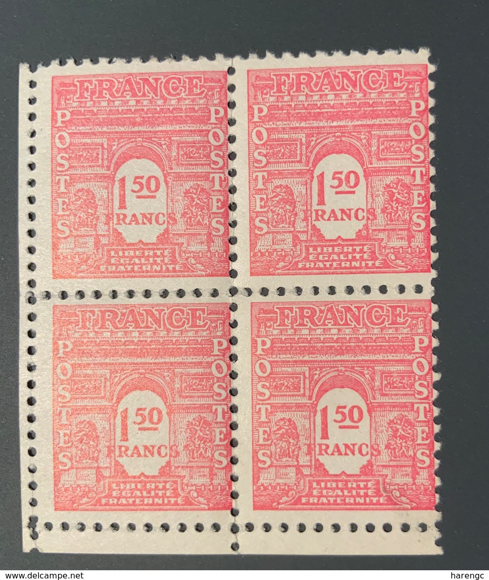 Bloc 4 Timbres Neufs ARC De Triomphe 1,50 Frs YT 625 1944 - 1944-45 Arc De Triomphe