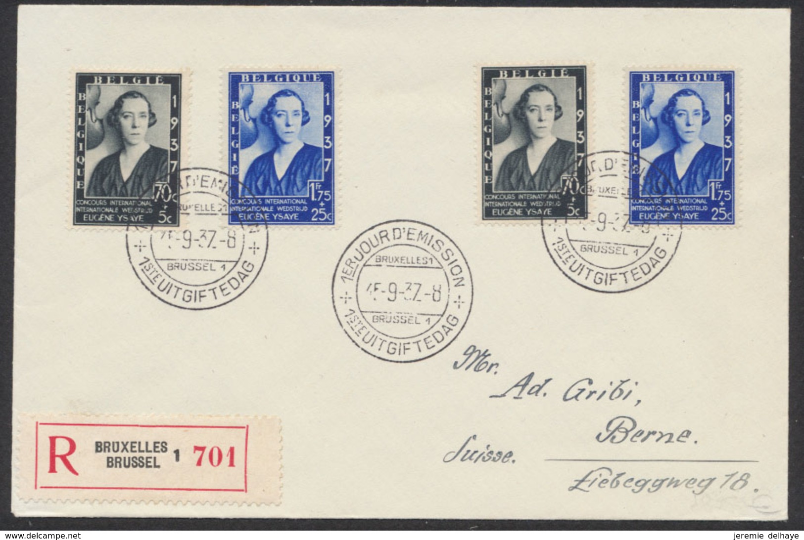 "FDC" - Fondation Musicale Reine élisabeth çàd N°456 Et 457 X2 Sur Lettre En R De Bruxelles > Berne (Suisse). - ....-1951