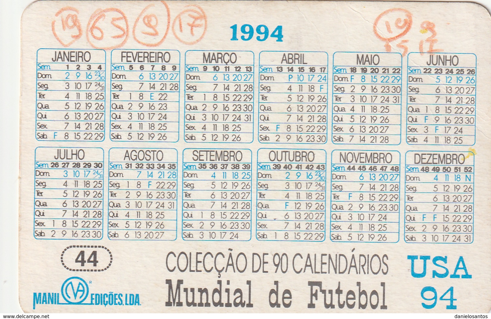 1994 Pocket Calendar Calandrier Calendario Portugal Futebol Soccer Iordanescu Seleccionador Romenia - Grand Format : 1991-00