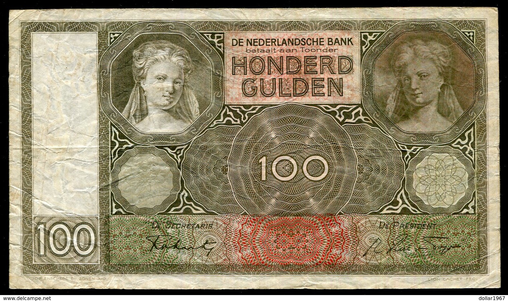 Netherlands  - 100 Gulden 1930 I 'Luitspelende Vrouw' / ED 1941  - See The 2 Scans For Condition.(Originalscan ) - [1] …-1815 : Pre-Koninkrijk