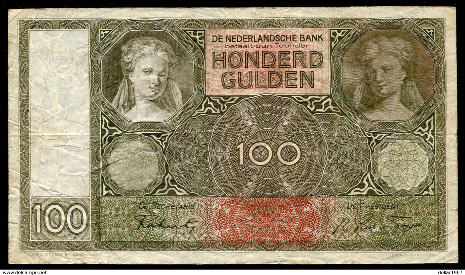Netherlands  - 100 Gulden 1930 I 'Luitspelende Vrouw' / ED 1941  - See The 2 Scans For Condition.(Originalscan ) - [1] …-1815 : Ante Regno